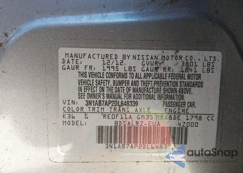 2013 Nissan Sentra Sr from USA, damaged, VIN 3N1AB7AP2DL648339